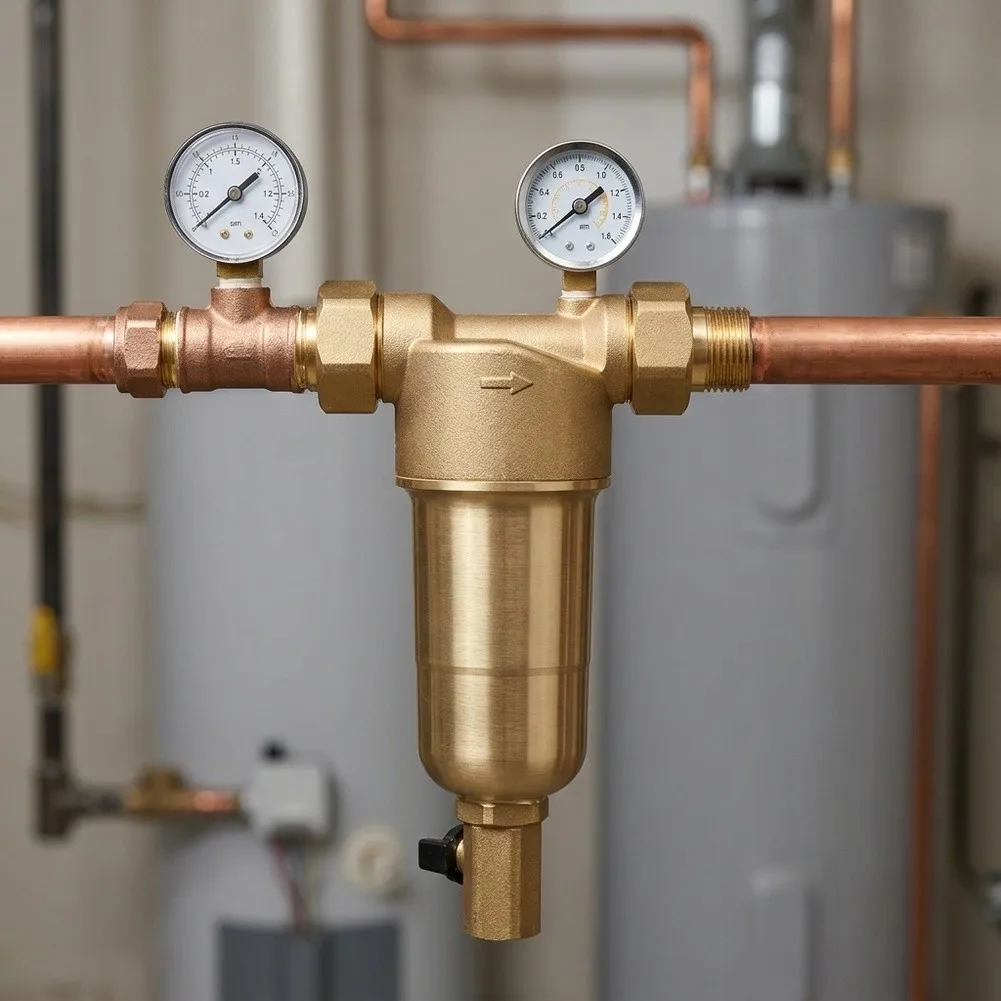 1pc Underfloor Heating Pre-filter Reusable Sediment Filter With Pressure Gauge For Washing Machine Water Heaters
