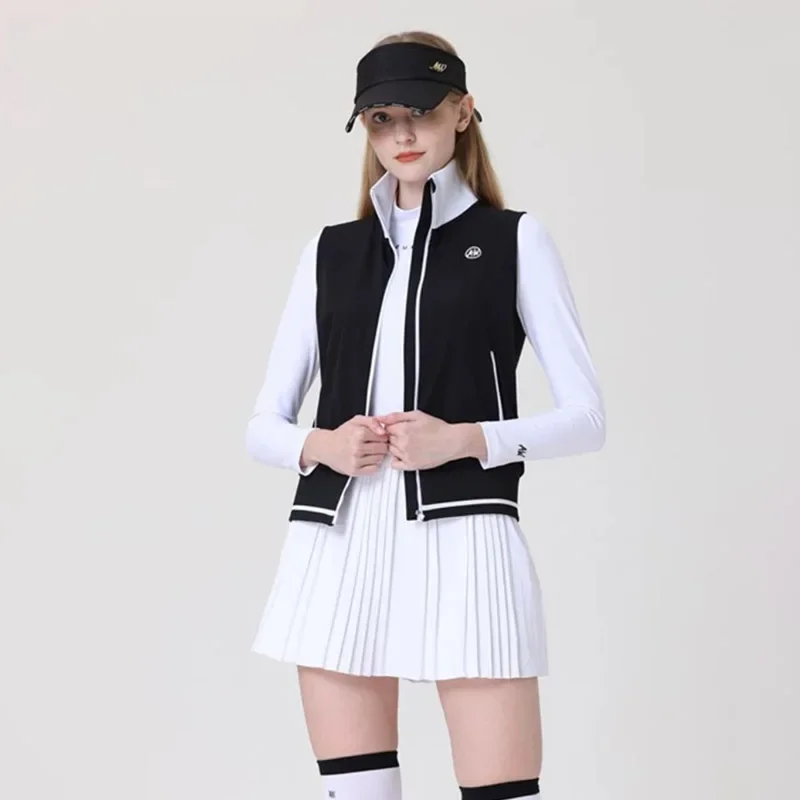 Azureway Women Waterproof Warm Golf Jacket Windproof Sleeveless Vest Ladies Slim Pleated Skirt with Small Bags Casual Culottes