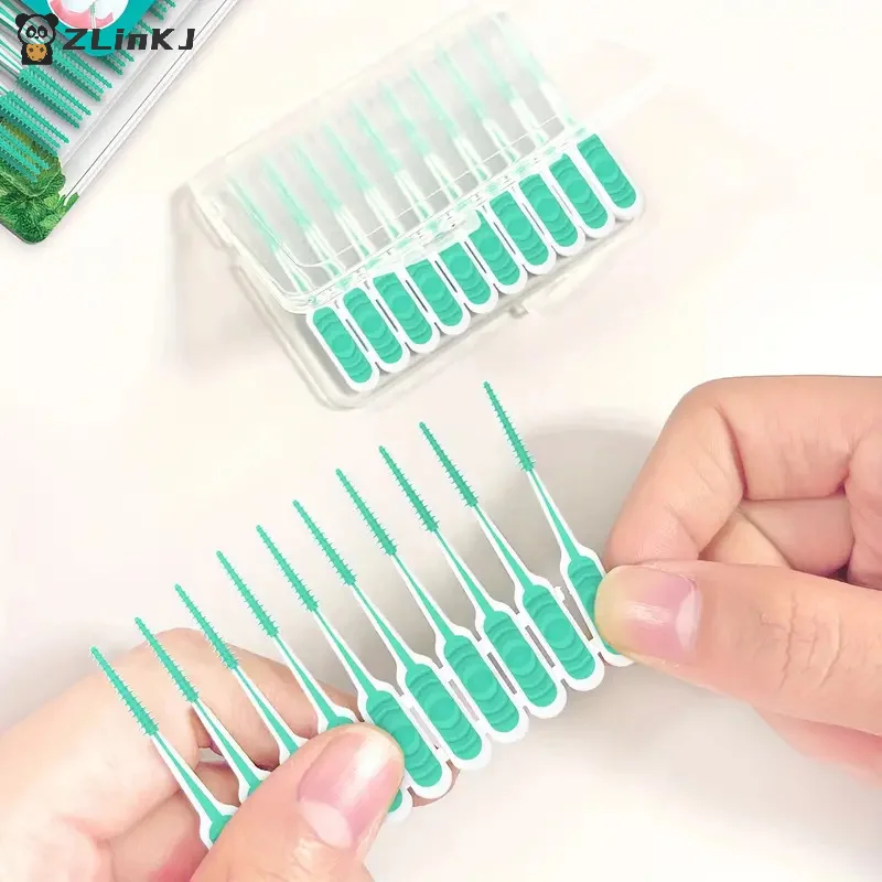 ▶100Pcs/box Interdental Silicone Brushes Dental Toothpicks Brush Between Teeth With Thread Oral Cleaning Tools