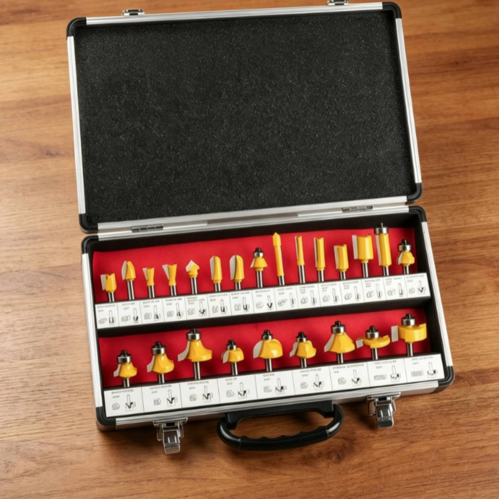 24 Pieces Router Bit Set with Aluminum Case Woodworking Router Bit Set Tool Sharp Sturdy for Woodworkers, Workshop, Job Site
