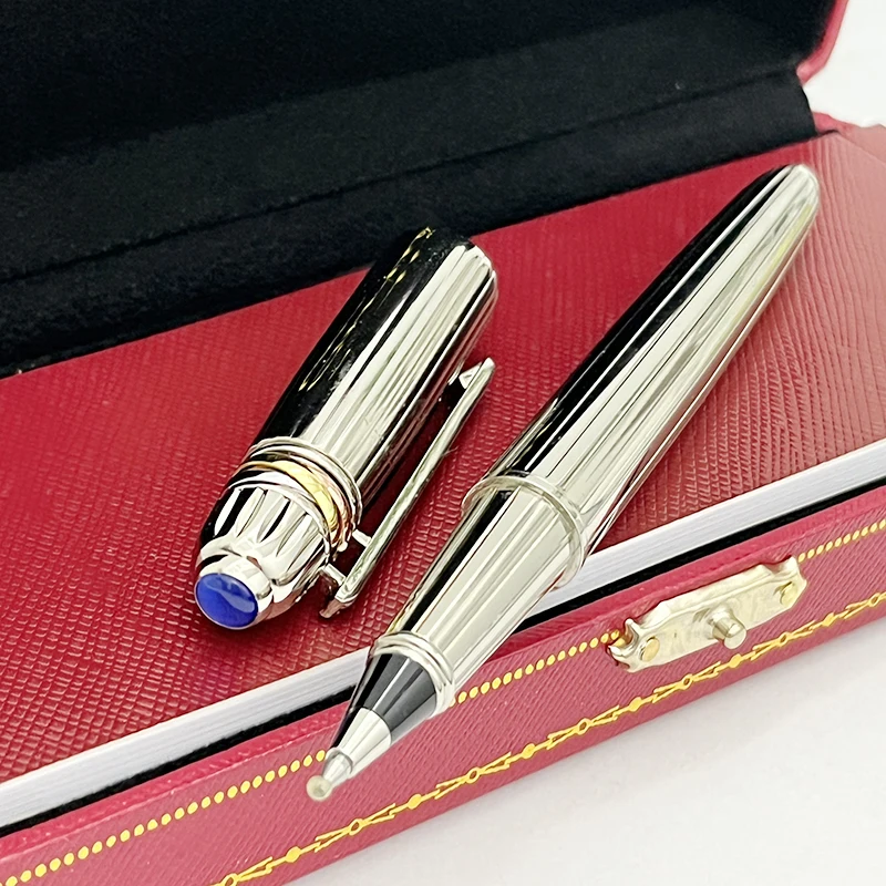 YAMALANG Luxury Brand Classic Metal Signature Pen Silver With Blue Drill Ballpoint Comfortable Writing Stationery