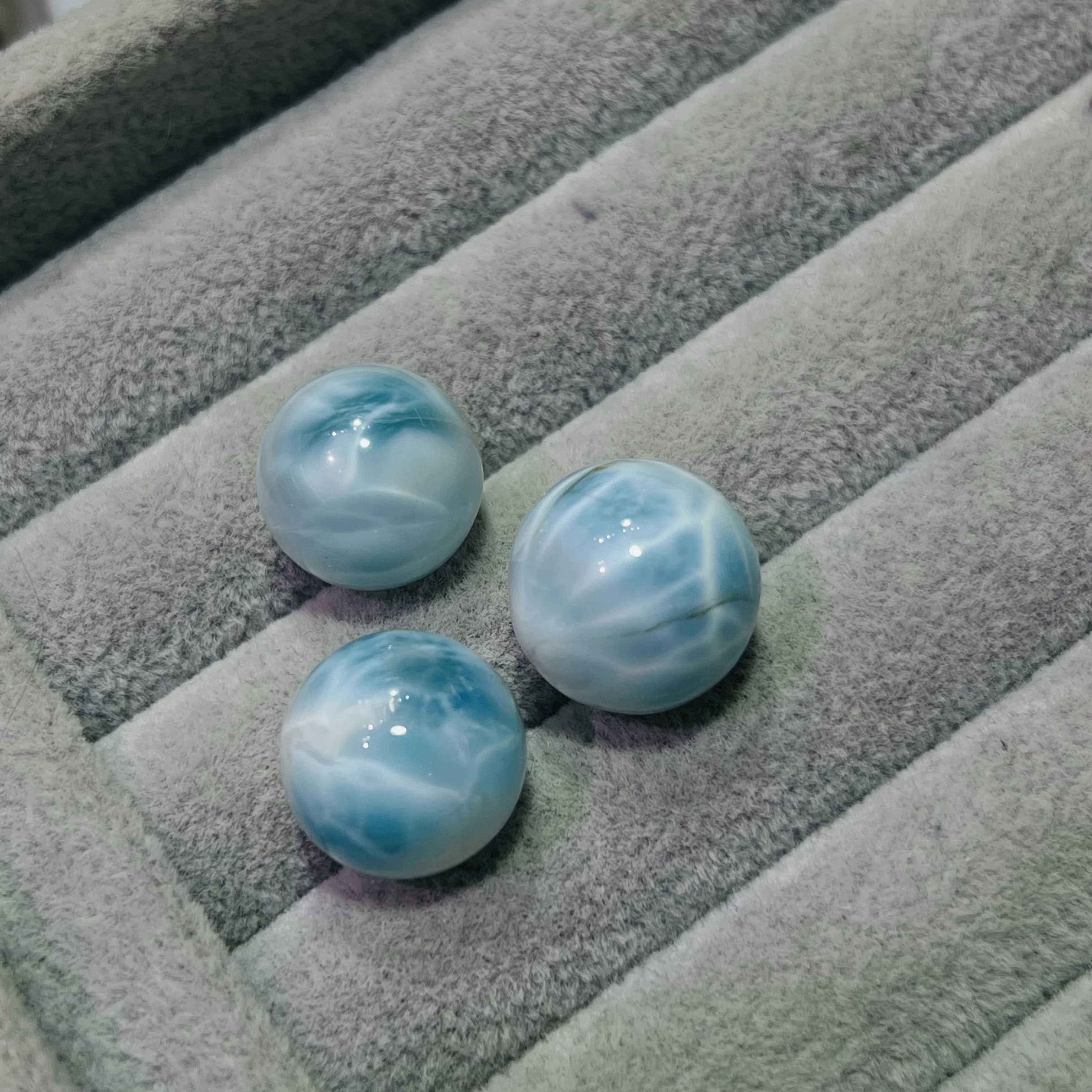 Natural Larimar Mineral Blue Crystal Ball Beads DIY Decorative Accessories Ring Face Collection Gift