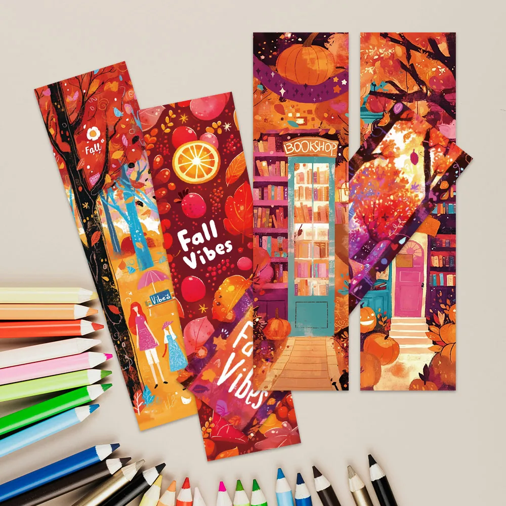 30pcs Colorful Cute Cartoon Fall Vibes Landscape Paper Bookmark DIY Library Book Club Page Marking Students Readers Gift