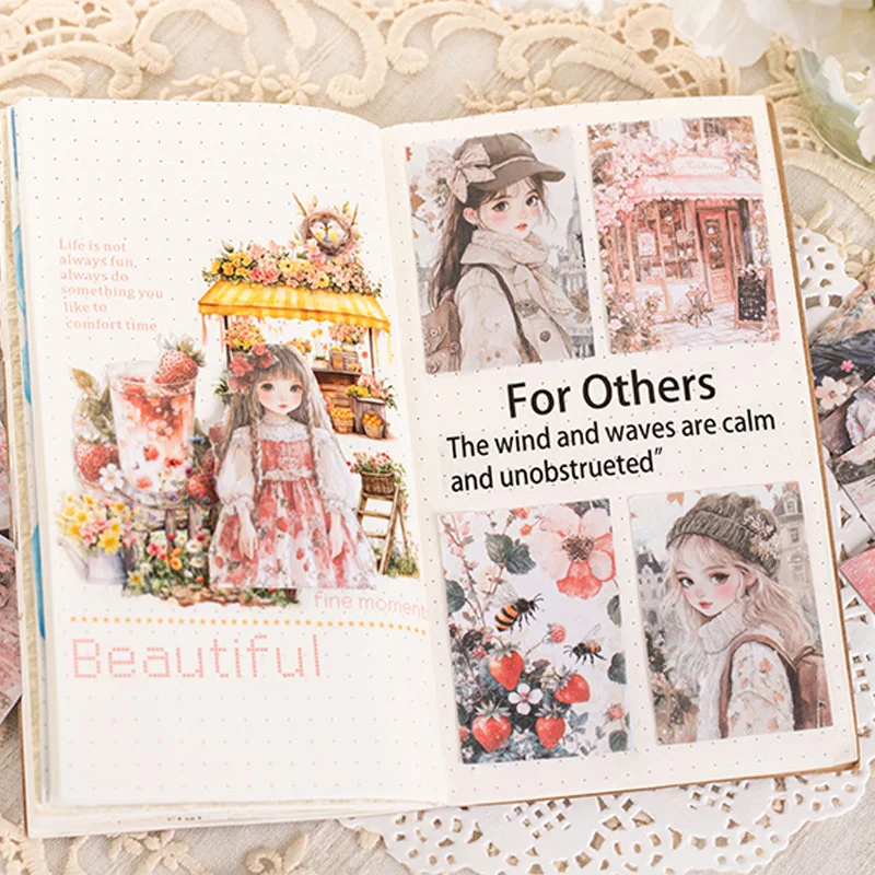 Mr Paper, 1 style 200 sheets/bag ‘Romantic Girl's Journal’ Series Character Background Wraparound Book