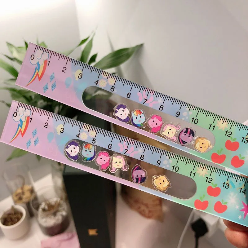 Kawaii My Little Pony Twilight Sparkle Ruler Pinkamena Diane Pie Cute Learning Supplies Swinging Music Ruler 15cm Drawing Ruler