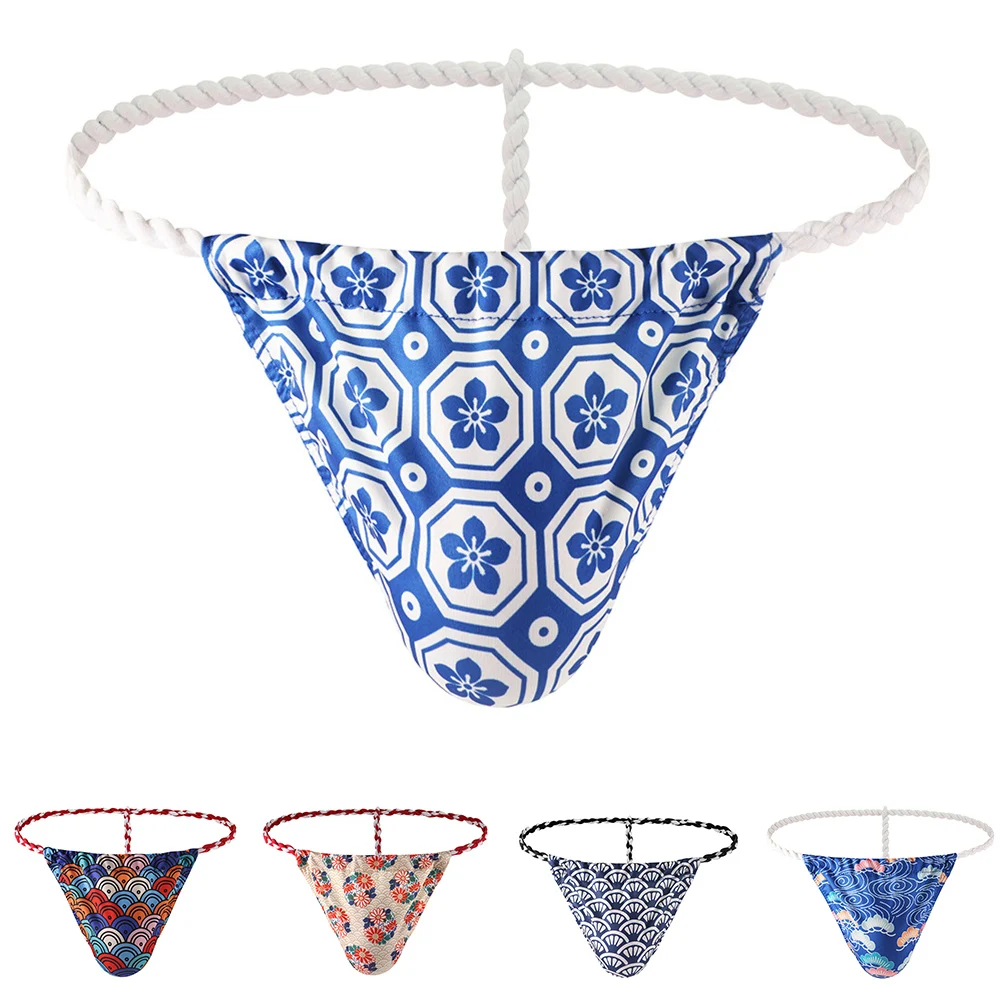 

Breathable Mens Printed Briefs Underwear Sexy T-back Low Rise G-Strings Thongs Fashion Japanese Sumo Panties