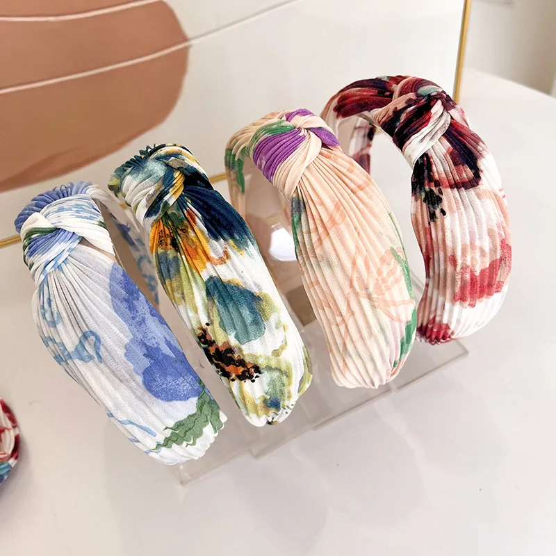 Pretty Plaited Tie Dyed Cloth Knotted Headbands for Women Girls Casual Shopping Party Headpiece Top Cross Twisted Head Hoop