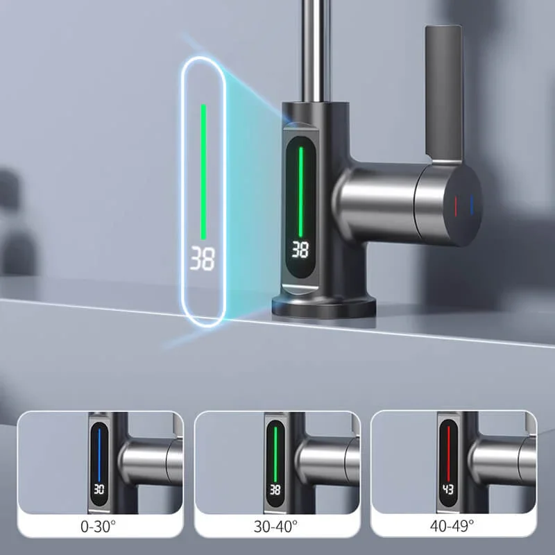 Tirando sollevamento display digitale rubinetto cascata lavabo rubinetto flusso spruzzatore acqua calda fredda miscelatore lavabo rubinetto per bagno