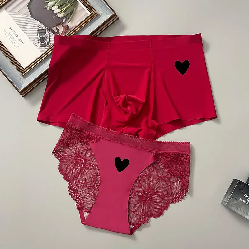 New Style Paar passende Unterwäsche Set Eis Seide Herren Boxer und Frauen sexy Höschen Liebhaber Höschen plus Größe Valentinstag Unterhose