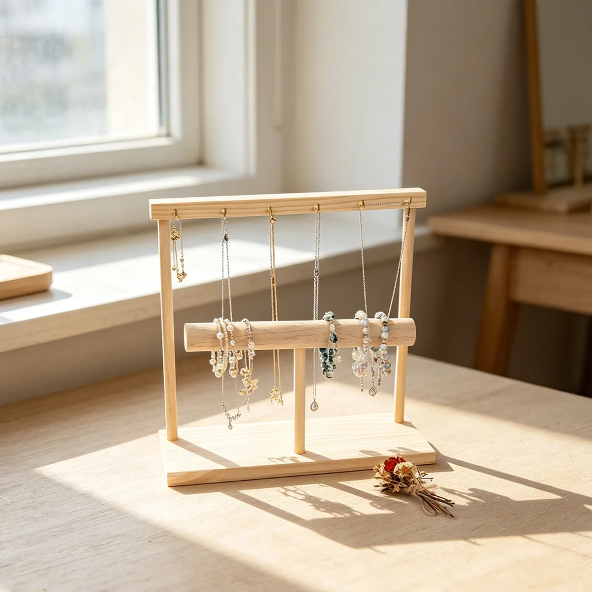 Solid Wood Jewelry Rack Desktop Bracelet Necklace Hanger Dresser Jewelry Display Rack Stall Rack