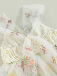 Newborn Baby GirlS Summer Romper Dress Infant Flower Embroidery Bowknot Princess Birthday Party Tutu Dresses