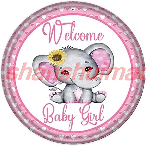 shan tal Tin Sign Rustic Wall Plaque Welcome Baby Girl Sign Baby Girl Sign Birth Announcement Wreath Sign,Suitable for Ho 1pc