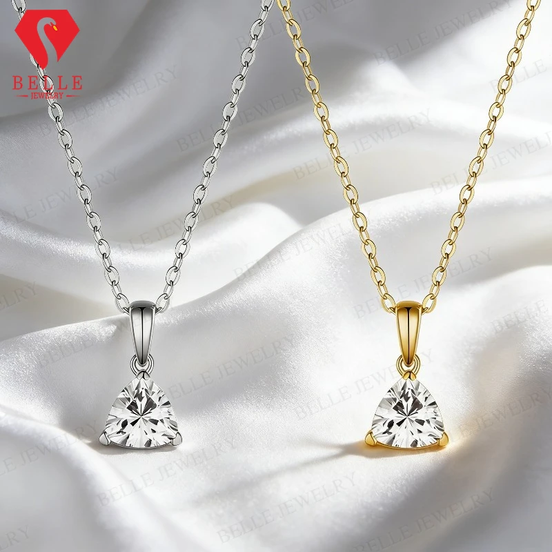 

D Color Trillion Cut 1.2ct Real Moissanite Necklace 925 Silver/10K/14K Gold Minimalist Pendant Fine Jewelry for Daily Wear