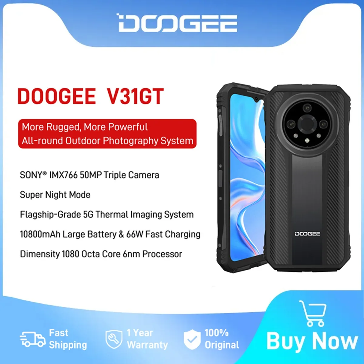 doogee camera de imagem termica fhd ips display 5g 12gb 256gb octa core camera tripla de 50mp carregamento rapido de 66w 658 120hz v31gt 01