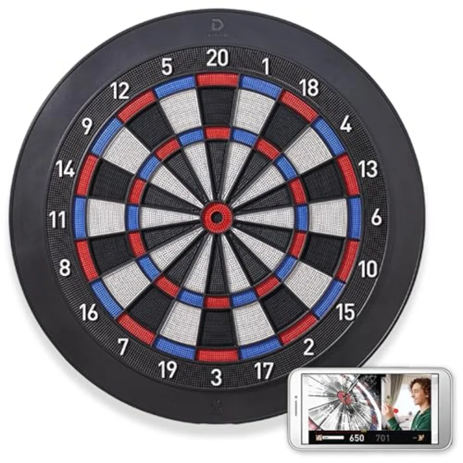 

Home Electronic Dartboard for Indoor Play, Black ABS Plastic, Bluetooth-Compatible with Online Play, 15.5 Inch Regulation Size