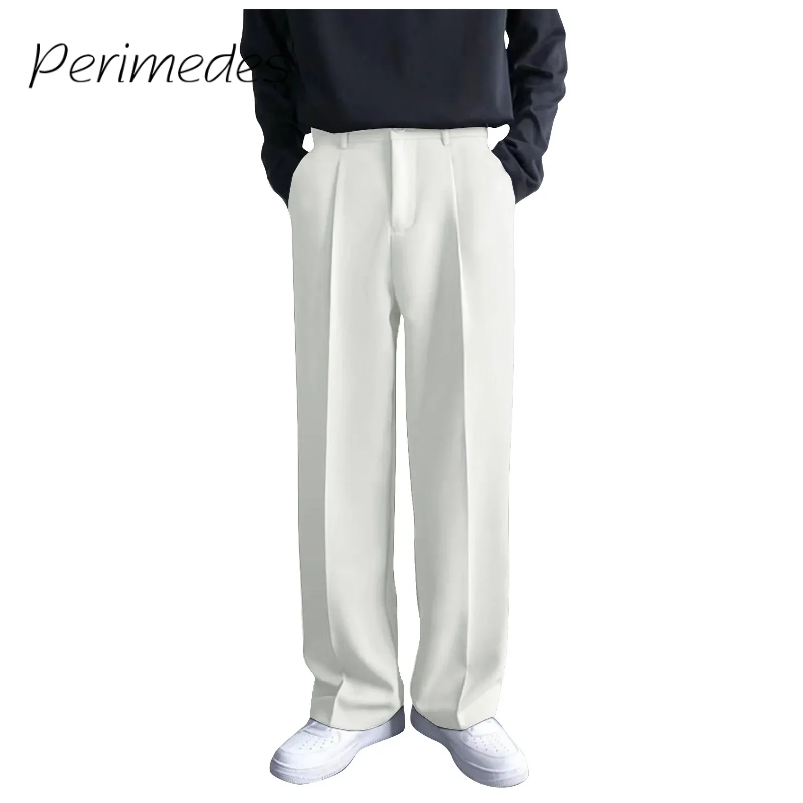 

Men's Business Casual 2024 Pants Zipper Loose Solid Color Drape Straight Fit Summer Trousers With Pockets Fashion pantalones