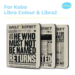 Twosheep 7-inch Case for Kobo Libra Colour and Kobo Libra2 Magnetic Flip Auto Sleep Wake TPU Soft Shell Cover Vintage Newspaper