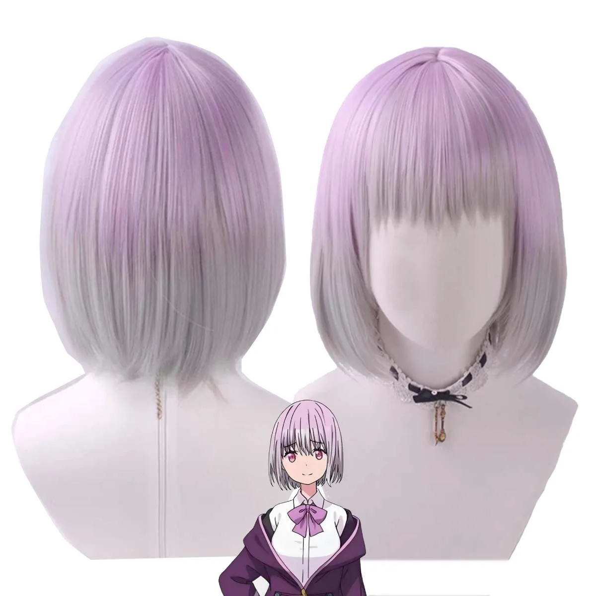 Women Anime SSSS.GRIDMAN Shinjou Akane Cosplay Gradient Purple Hair Wigs + Wig Cap
