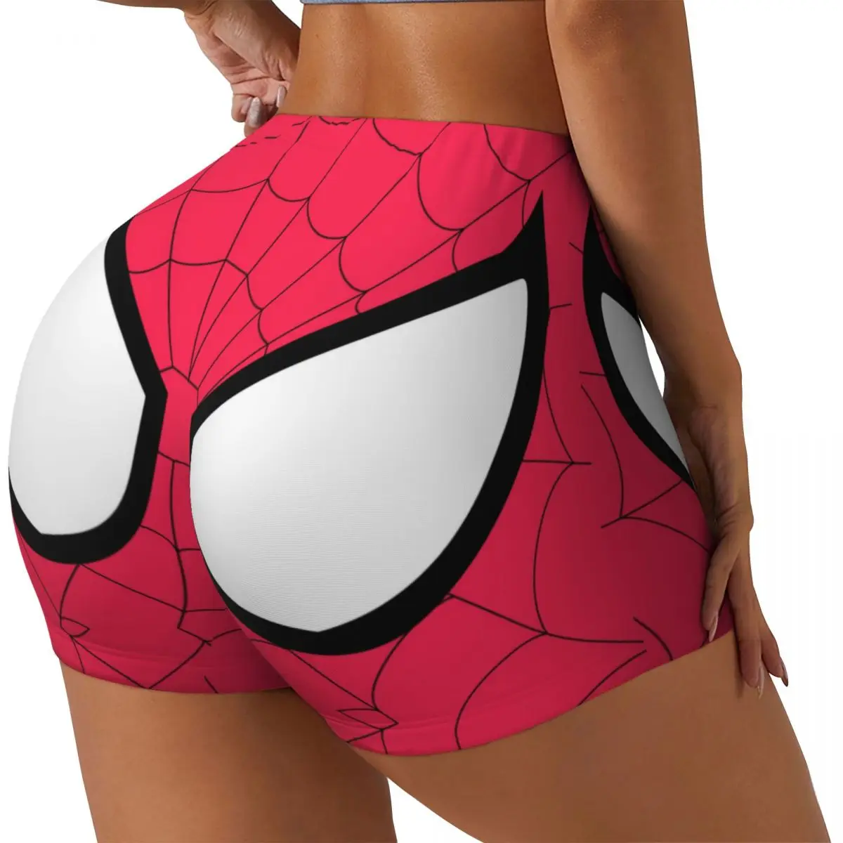 Custom Spider Web Eye Biker Running Gym Shorts Women's Spider Man Athletic Workout Yoga Shorts