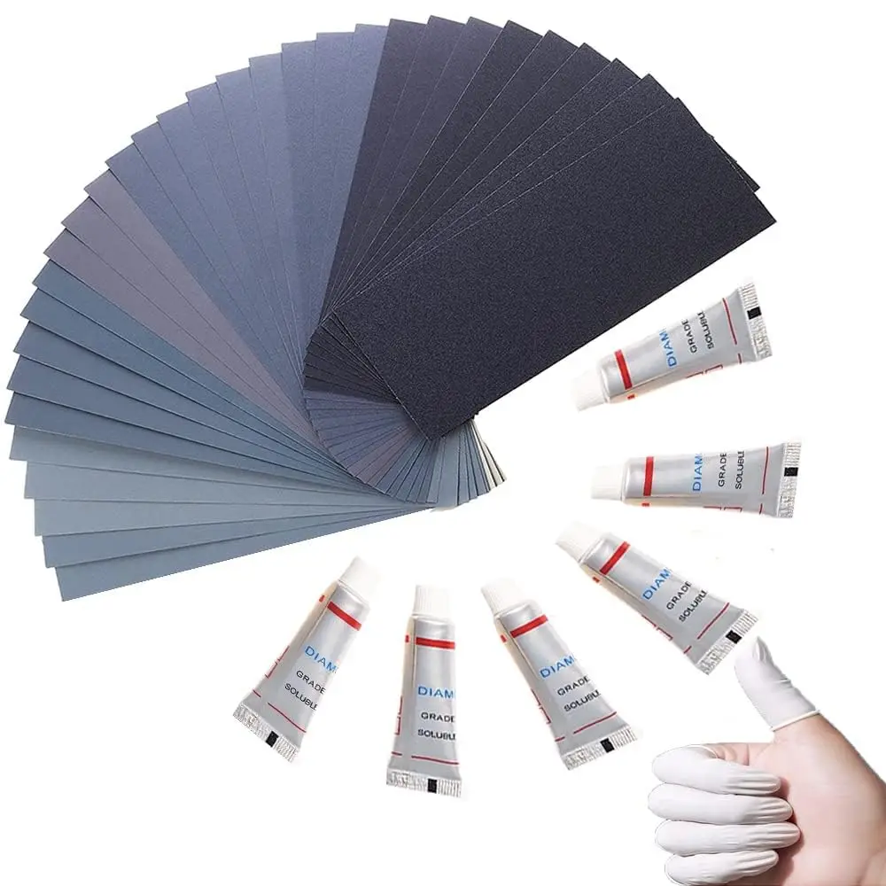 Extra Fine Sandpaper 120-20000 Grit, 60 Sheets with Finger Cots & Polishing Pastes for Car Wood Metal Furniture