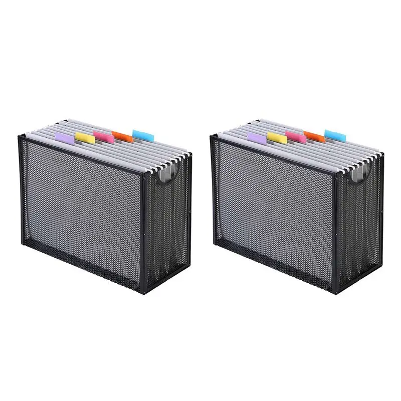 Exquisite-2X Hanging File Organizer Filing Box,Metal Mesh File Crate Desk Organizer Magazine Holder With 10 Hanging Folders