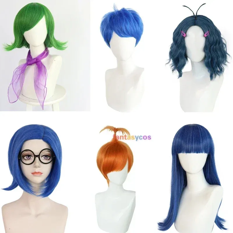 NewMovie Inside Out Косплей Disgust Joy Sadness Envy Anxiety Ennui Парик Термостойкие синтетические волосы Костюм на Хэллоуин Парик для вечеринки