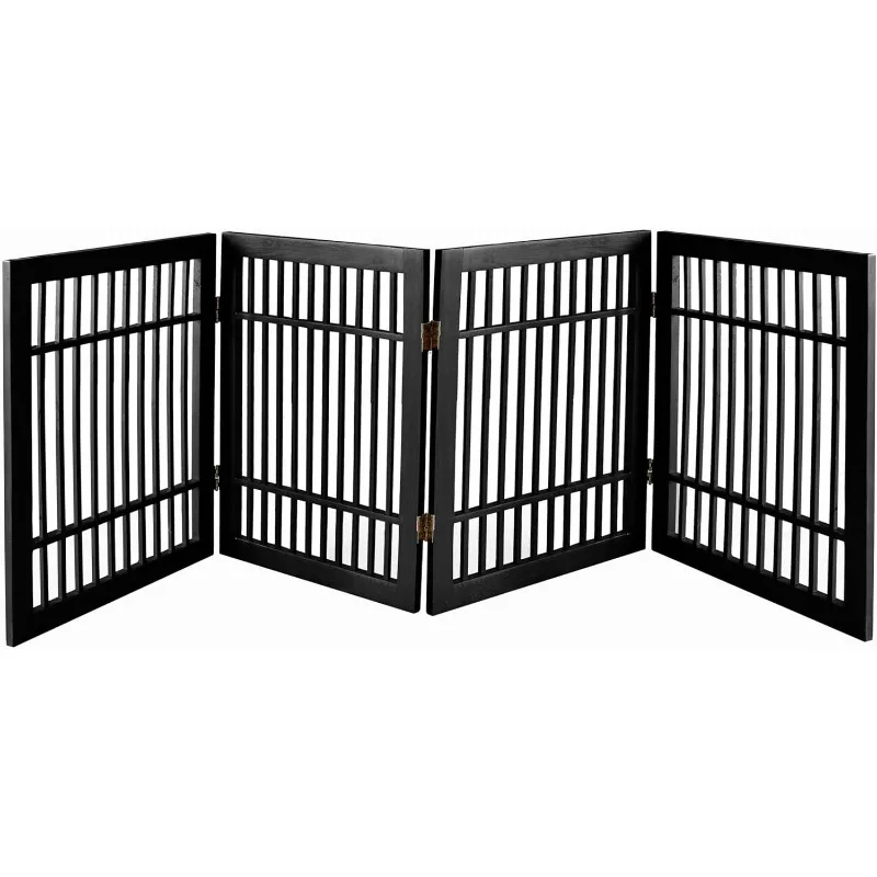 Pet Dog Gate Strong and Durable Freestanding Folding Acacia Hardwood Portable Wooden Fence Indoors or Outdoors