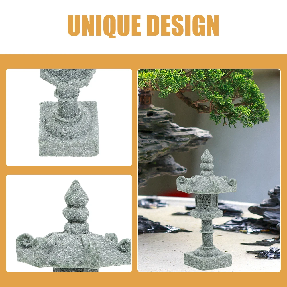 

4Pcs Mini Pagoda Statue Realistic Stone Model for Garden Decor Balcony Yard Bonsai Zen Layout Accessories Six Sided Square Hole
