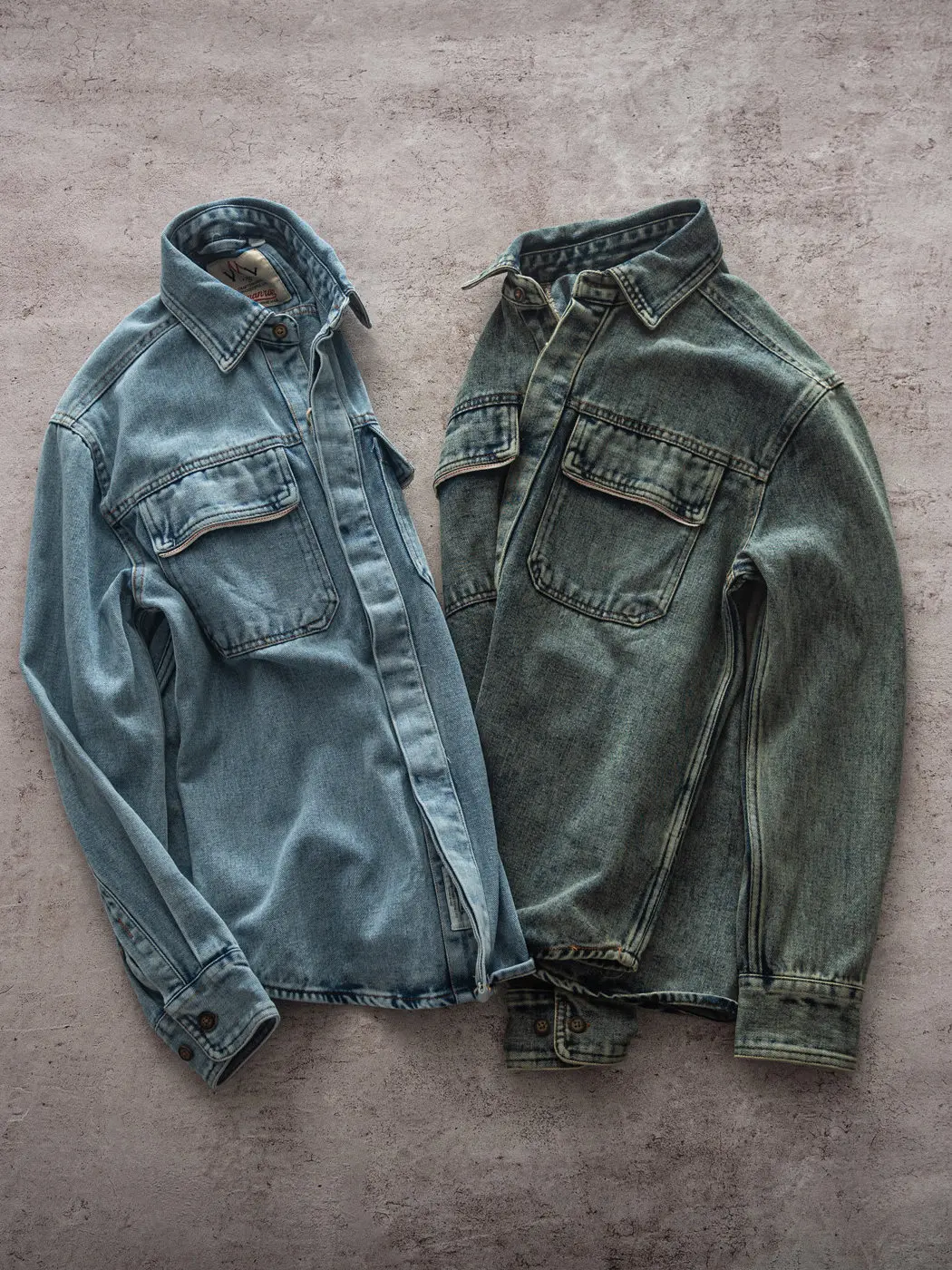 Autumn New American Retro Heavyweight Denim Cargo Shirt Men's Fashion 100% Cotton Washed Double Pocket Long Sleeve Lapel Coat