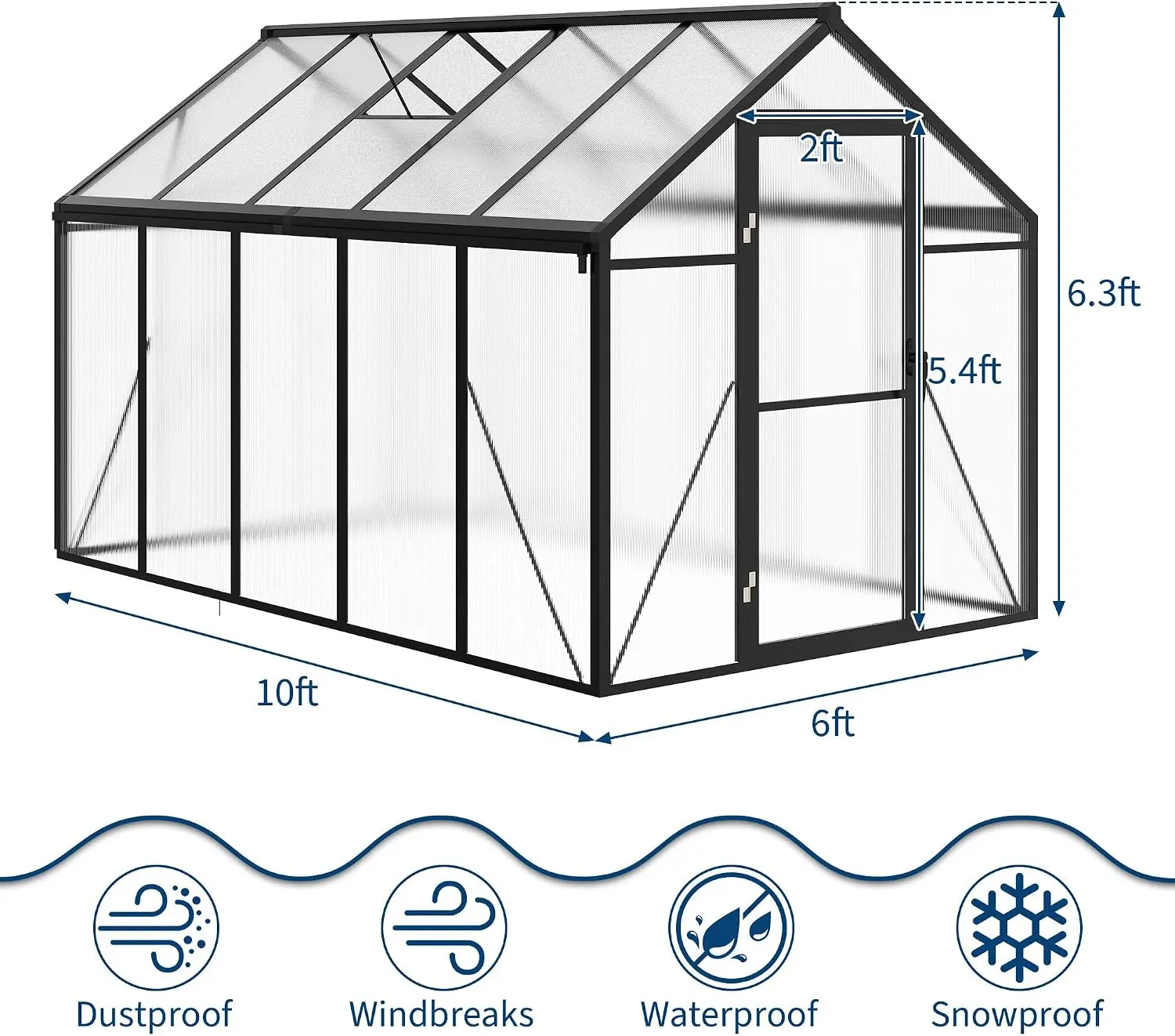 Tacleekii 6 X 10 Ft Greenhouses for Outside Polycarbonate Greenhouse with Aluminum Frame Lockable Door and Ajustable Roof Vent for Backyard, Green Houses for Outside Garden Backyard, Patio