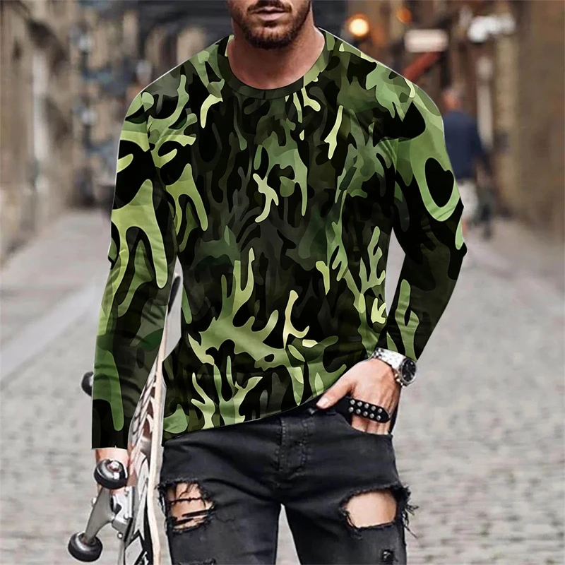 

Mens Long Sleeve T-shirt 3d Camouflage Graphic Printed T Shirt Men Fashion Fitness Tops Tees Outdoor Top Camo Clothing 2025 New