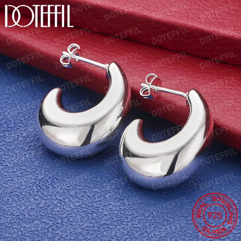 925 Sterling Silber Zarte Polierte Halbmond C-förmige Ohrringe für Damen Mode Party- und Hochzeitsschmuck