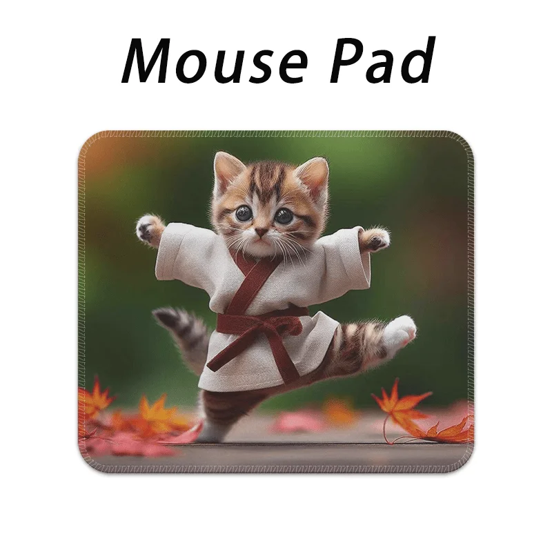 Kung Fu Cat pattern design mouse pad, rubber anti-slip, washable, high-definition printing computer accessory