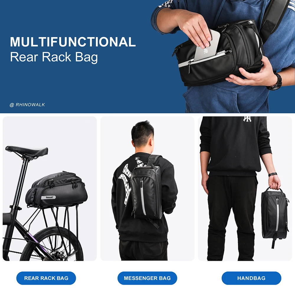 Rhinowalk Bike Bag Waterproof 12L Bicycle Pannier Trunk Bag Large Capacity Travel Luggage Carrier Saddle Seat Panniers MTB Road