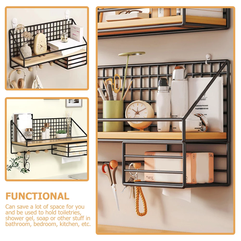 

Black Large Wall Shelf Modern Floating Shelf Iron Paper Towel Holder Storage Bathroom Kitchen Decor Floating Rack