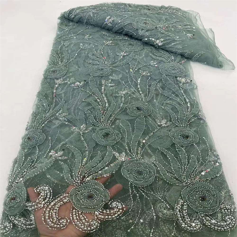 

African Lace Fabric 2024 High Quality French Luxury Tulle Lace Nigerian Sequins Net Lace Fabric For Wedding Dress xc-0300