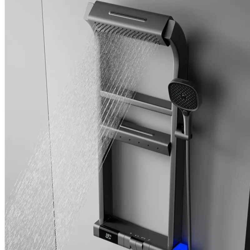 

2026 Modern Multi-Function Brass Shower Panel Matte Gunmetal Hotel Bathroom Set Model 27060GH Multi Spray Modes Wall Mounted