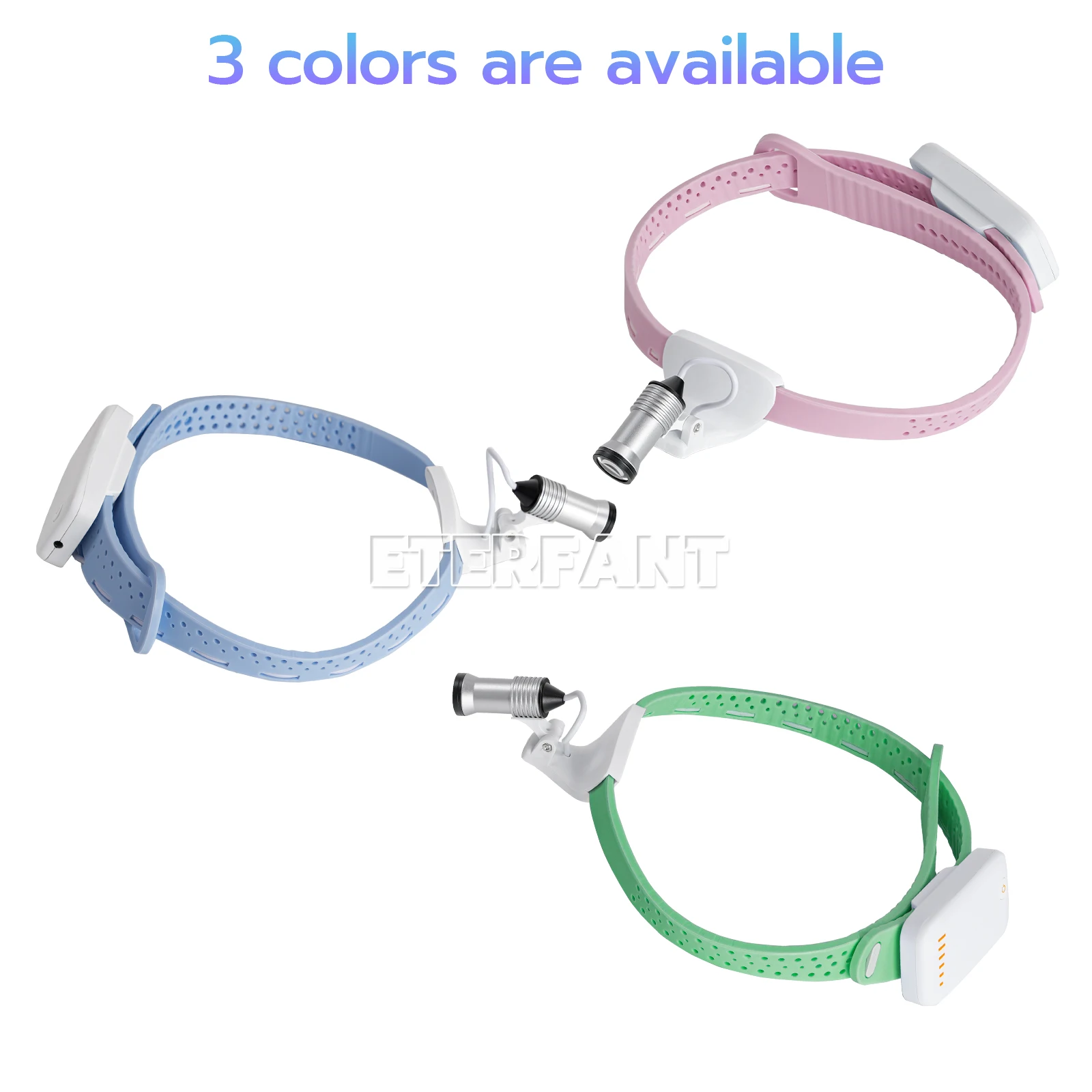 ETERFANT كشافات أمامية محمولة خفيفة الوزن من السيليكون لجراحة الأسنان الطبية 5 وات LED وردي/أخضر/أزرق قابل للتعديل