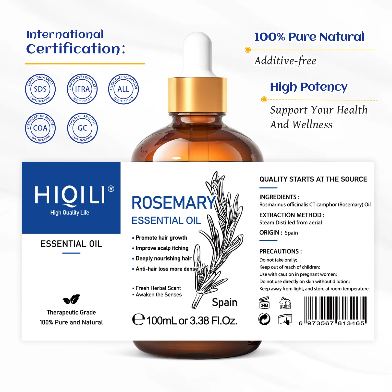 HIQILI-Óleos essenciais para cuidados capilares, Difusor e Umidificador, Difusor e Massagem, Óleos para aumentar o brilho e hortelã, Alecrim e