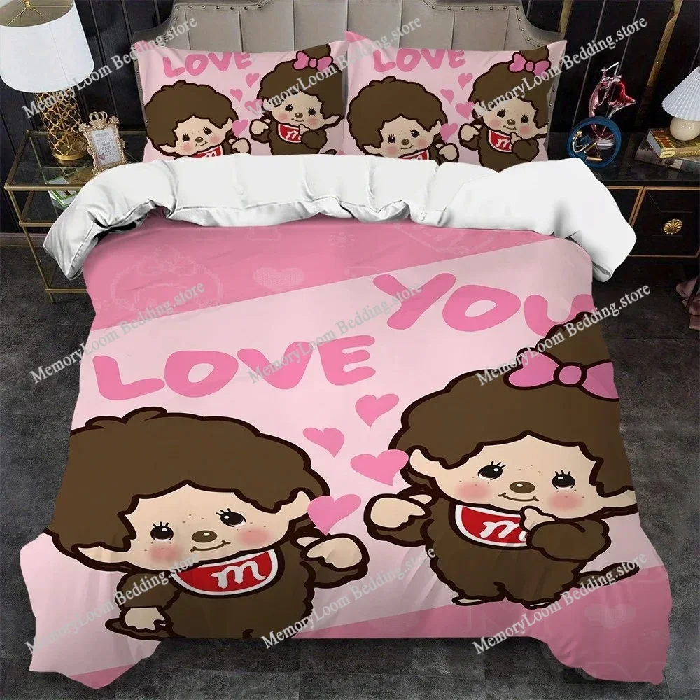 Cute M-Monchhichi-Cartoon Duvet Cover Set Home Style Bedding Soft Laundry Cotton Bed Four Seasons Student Dormitory Home Textile