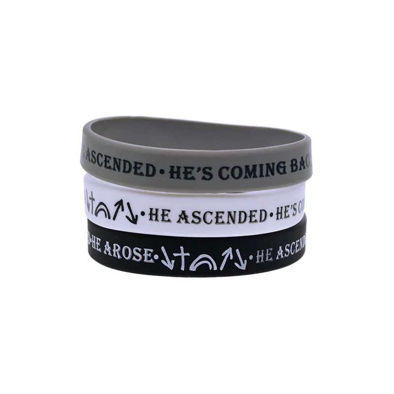 50 Pcs Christian Silicone Wristbands 'He Came He Died He Arose' Worship Bible Camp Religious Rubber Bangle