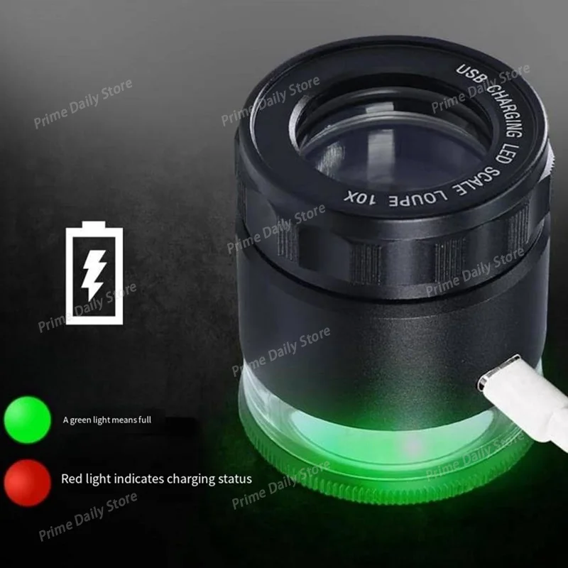 15X Cylindrical Rechargeable Magnifier with 6 LED Lights, Optical Glass Measuring Loupe for Textile & Blueprint Inspection