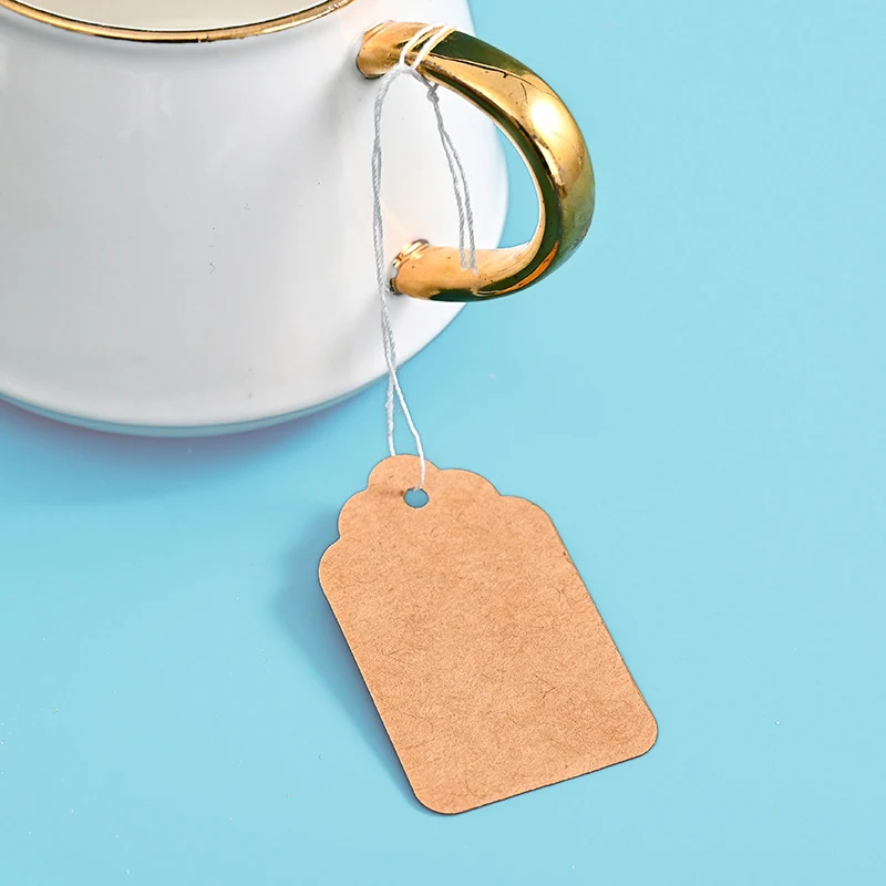 100pcs Square Blank Tags Card With String Universal Kraft Paper Hanging Jewelry Clothing Display Name Price Note Marking Label