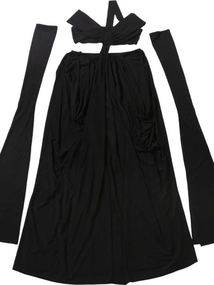 SsTss Mode Off Schouder Lange Feestjurk Vrouwen Sexy Een Band Arm Mouw Uitgesneden Detail Ruches Nachtclub Jurk Elegant gewaad