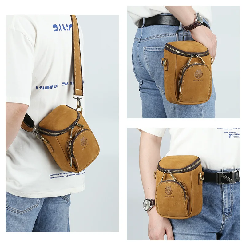 Retro Men\'s Shoulder Bags Genuine Leather Crazy Horse Messenger Crossbody Bag Male Fanny Pack Waist Bag Man Casual Belt Bag