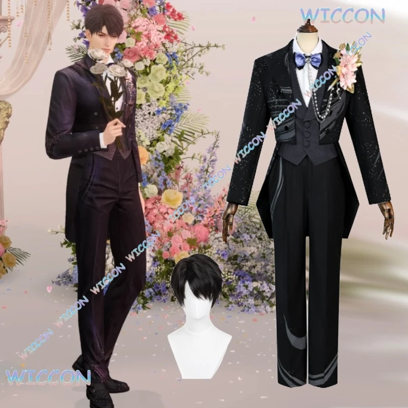 wonk@ゲーム愛とディープスペースケイレブコスプレ衣装ウィッグ結婚式スーツ黒制服男性ハロウィンパーティーカーニバル衣装ショートハイ
