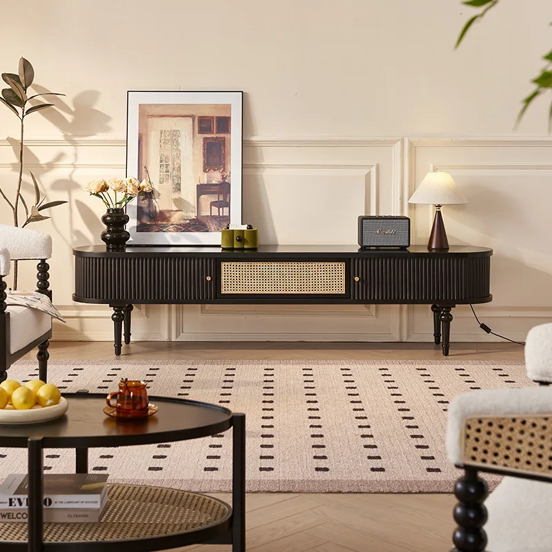 

Новинка 2024 года: Тумба под ТВ из массива дерева с ротанговыми элементами для гостиной, для небольшой квартиры, в скандинавском стиле, на высоких ножках, с креативными раздвижными дверцами-шкафчиками