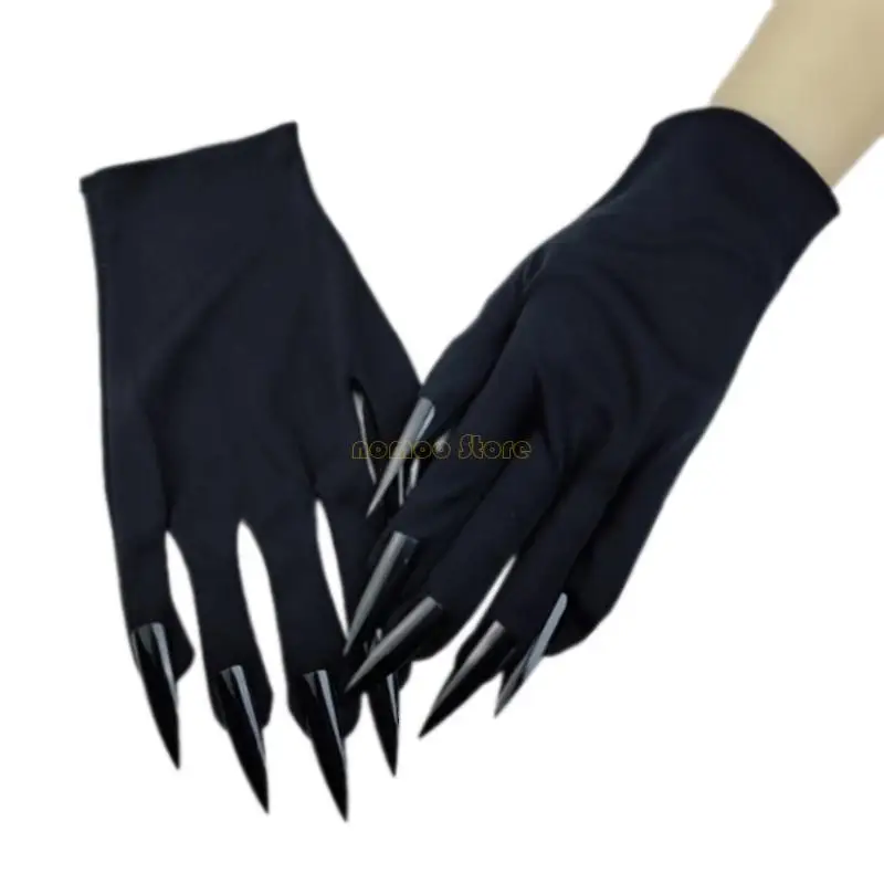 31BF Halloween Theme Long Nails Gloves for Cosplay Enthusiasts Breathable Short Hand Gloves for Various Festival Occasion