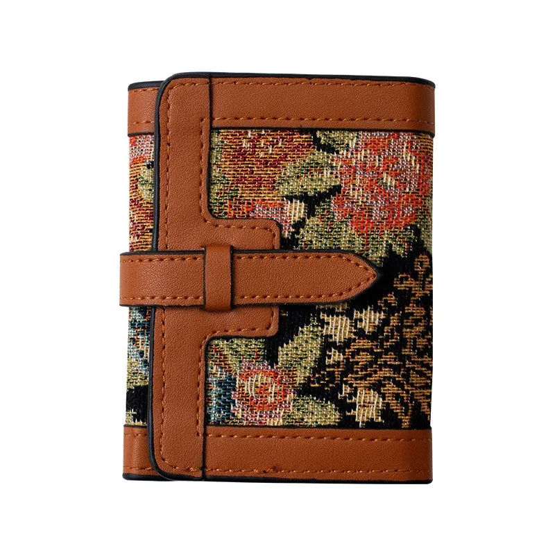 

Модный тройной холщовый короткий кошелек в стиле ретро для женщин, модный держатель для карт с несколькими слотами, роскошный женский кошелек для монет