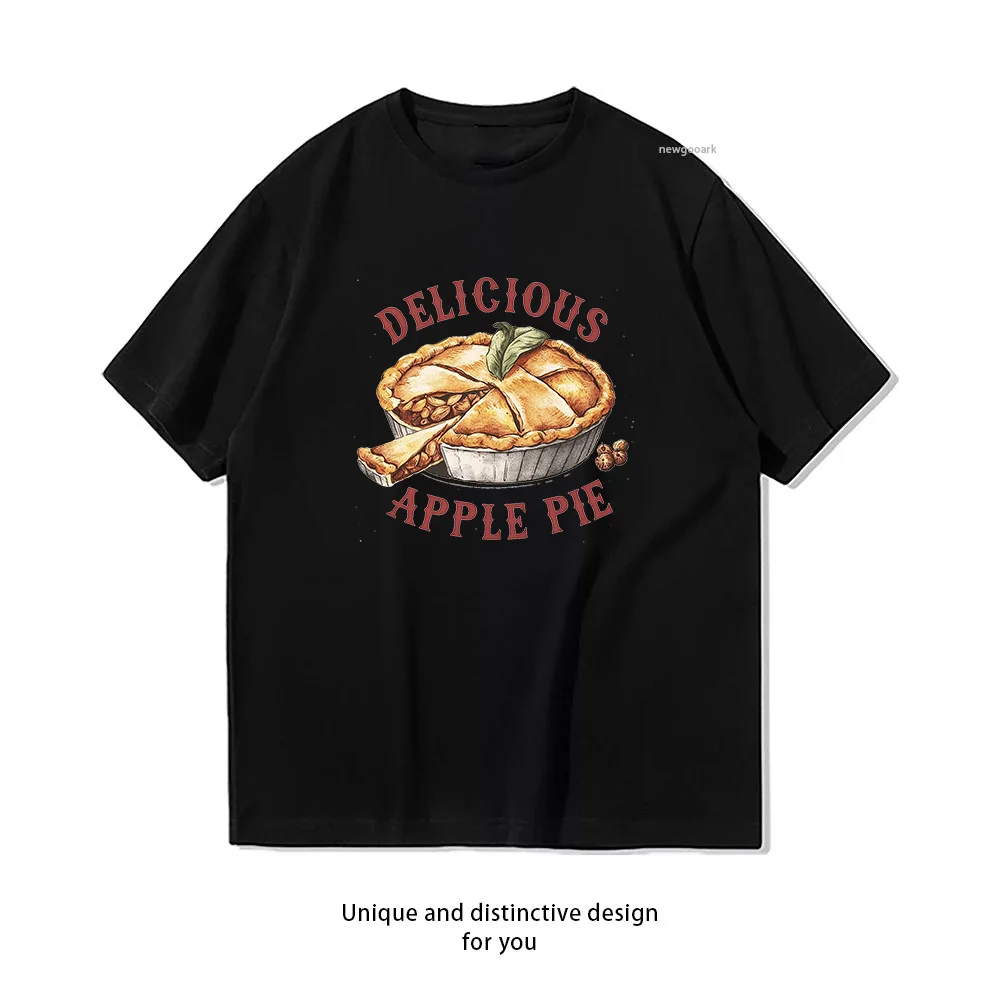 Delicious Apple Pie Cute Baked Dessert Food T-shirt Woman Man Summer Cotton Graphic T Shirts Adult Casual Streetwear Camisetas